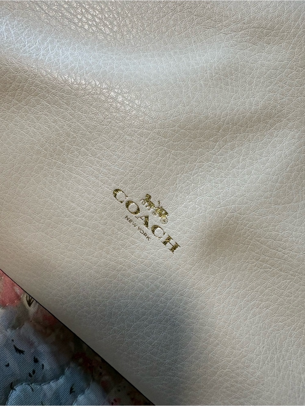 Coach Cream Pebbled Leather Tote with Gold Logo